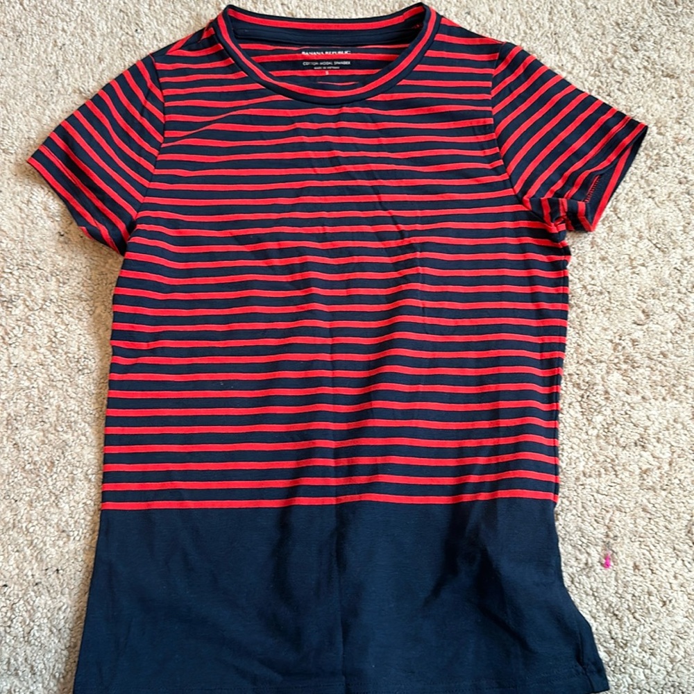 Banana Republic Red and Navy Striped Top